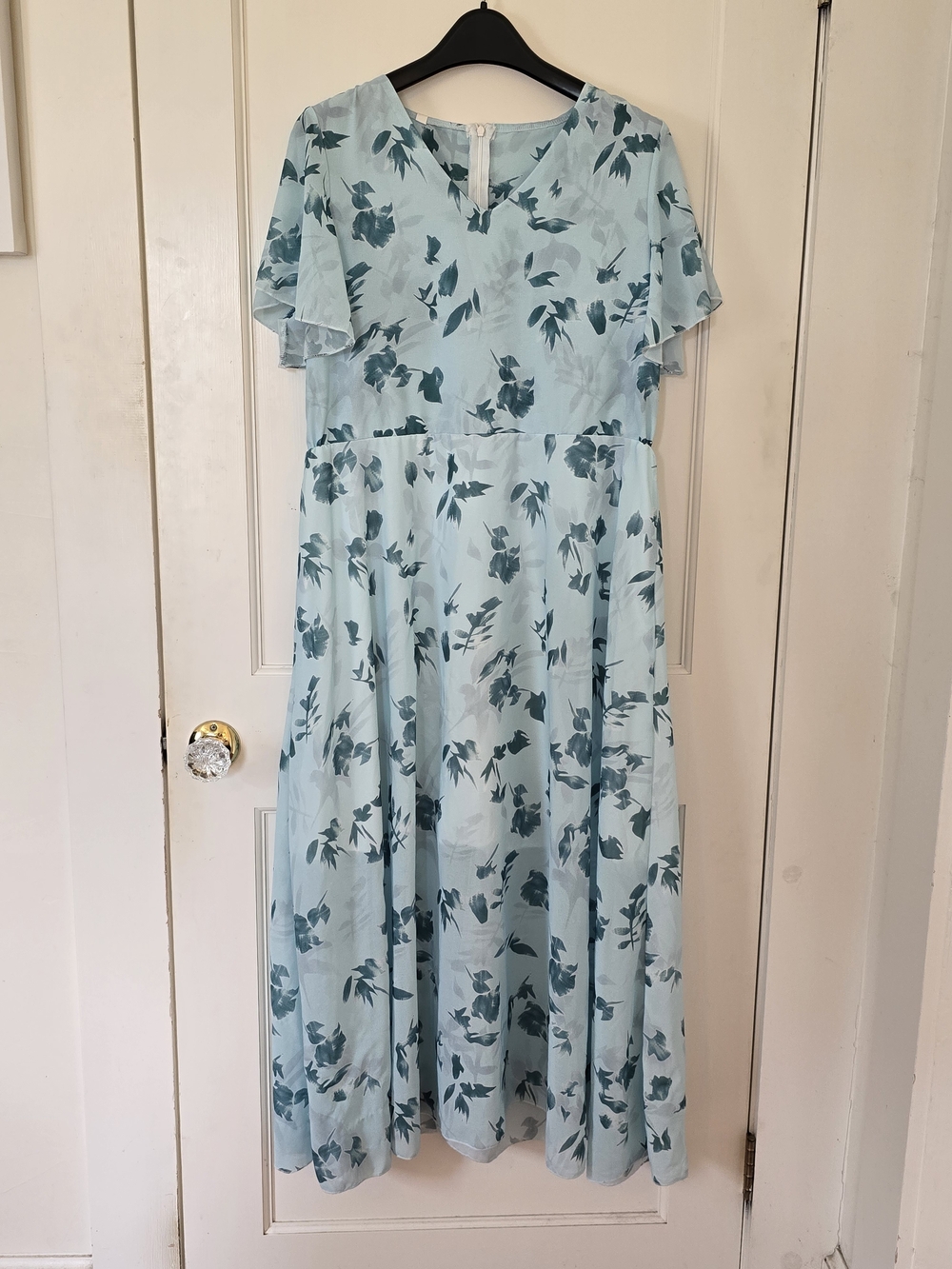 Light Blue Floral Maxi Dress with Flutter Sleeves